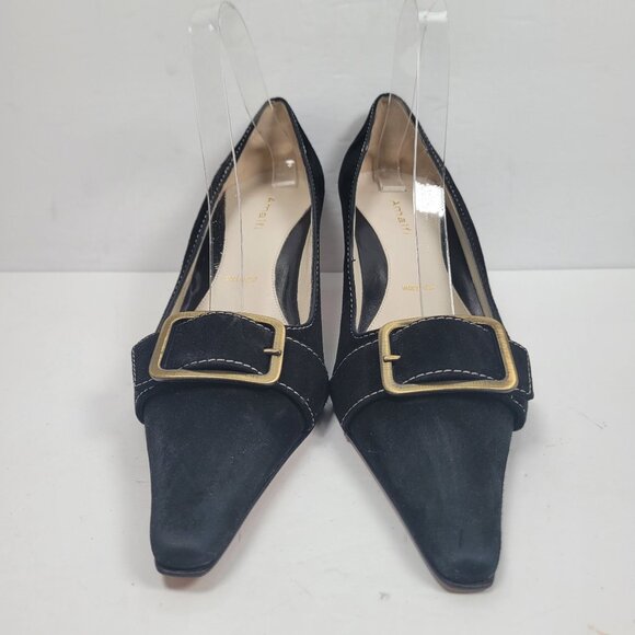 Amalfi Women's Black Suede Pointed Toe Kitten Heel Shoes US Size 10B - Picture 3 of 8